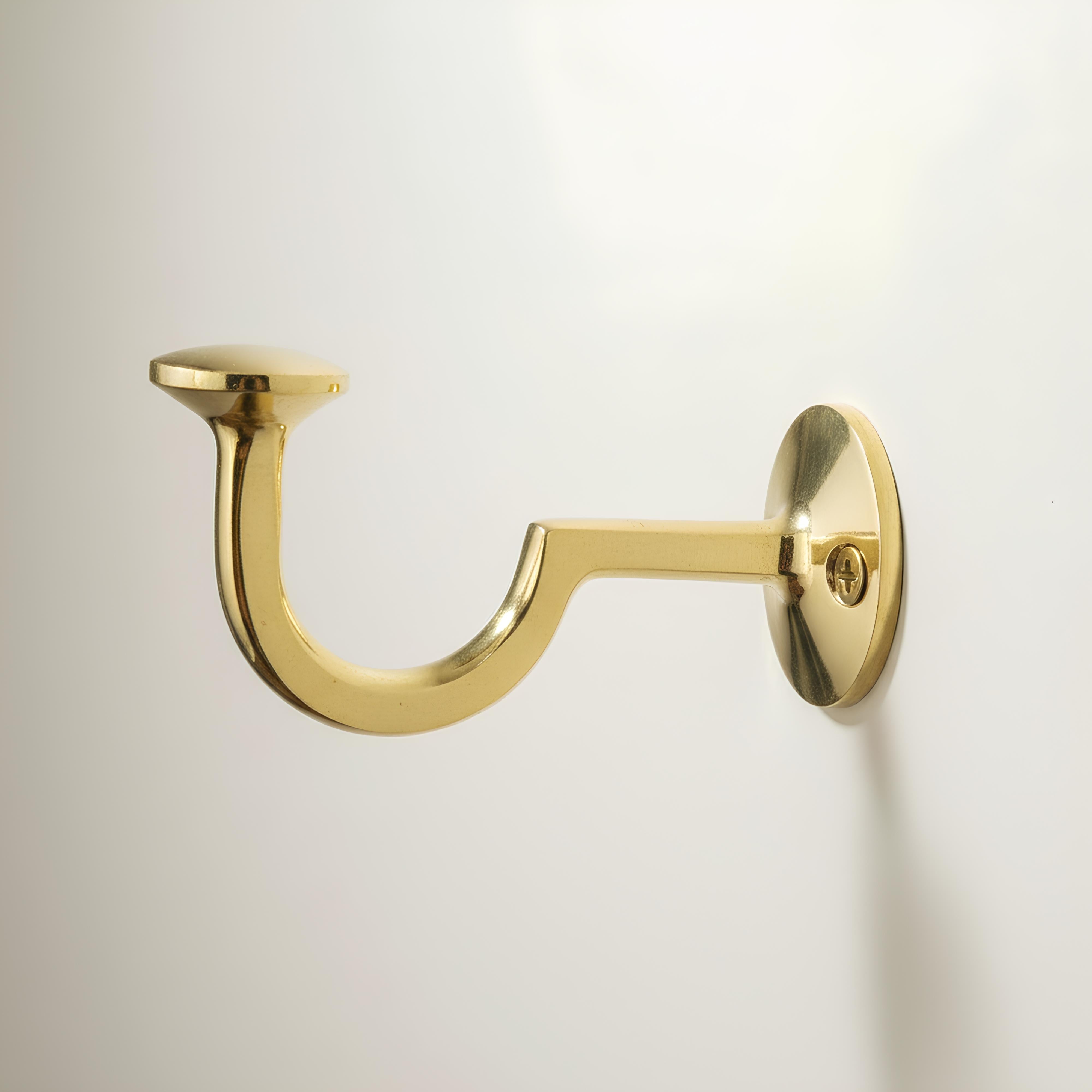 Brass Wall Hooks Set of 2 J Shaped Coat & Robe Hooks