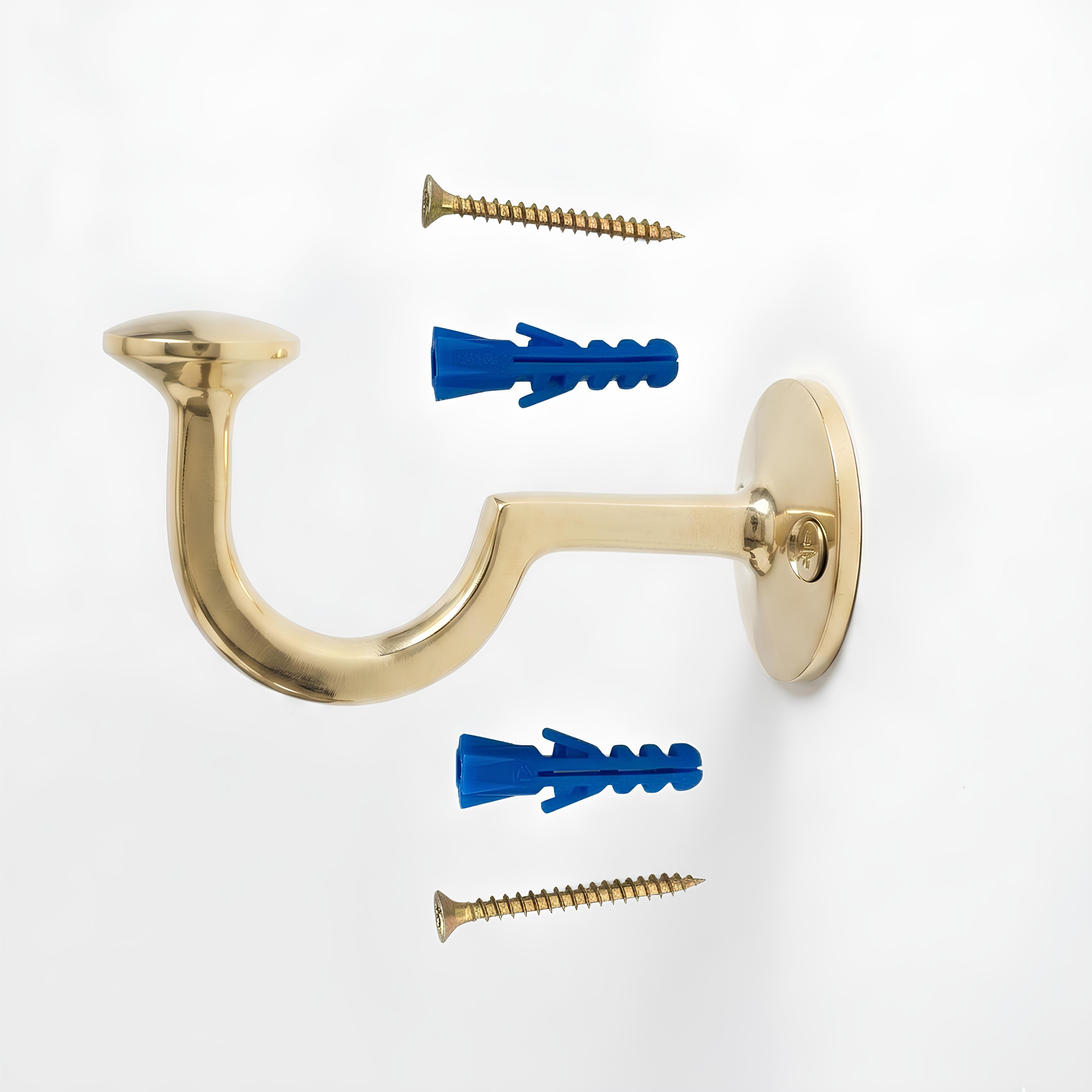 Brass Wall Hooks Set of 2 J Shaped Coat & Robe Hooks