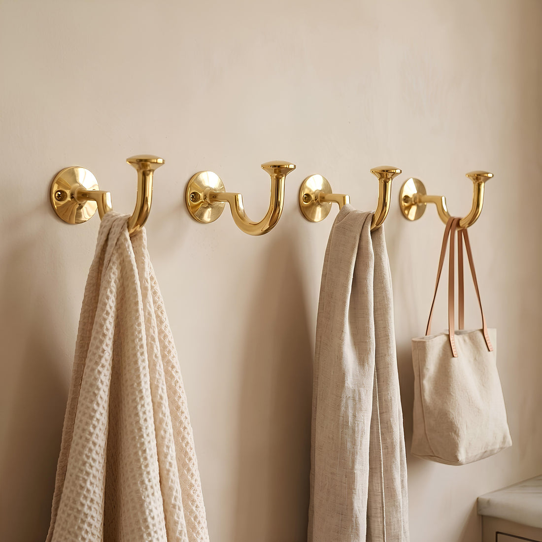 Brass Wall Hooks Set of 2 J Shaped Coat & Robe Hooks