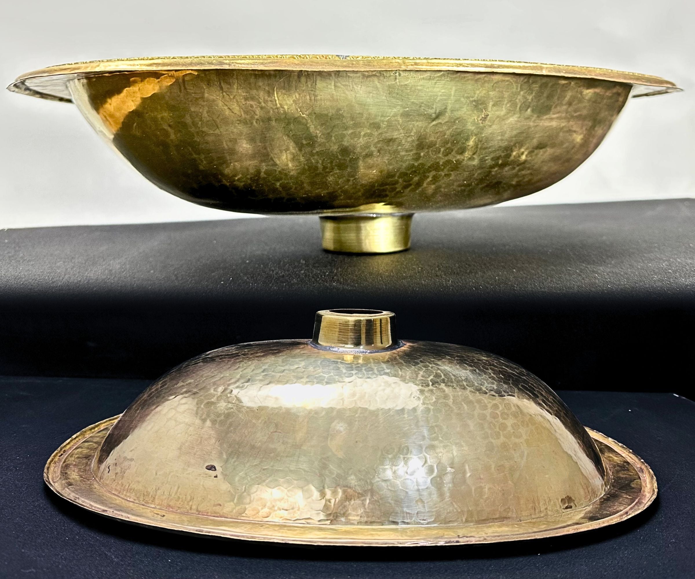 Handcrafted Brass Sink with Orange Resin and Bone Inlay