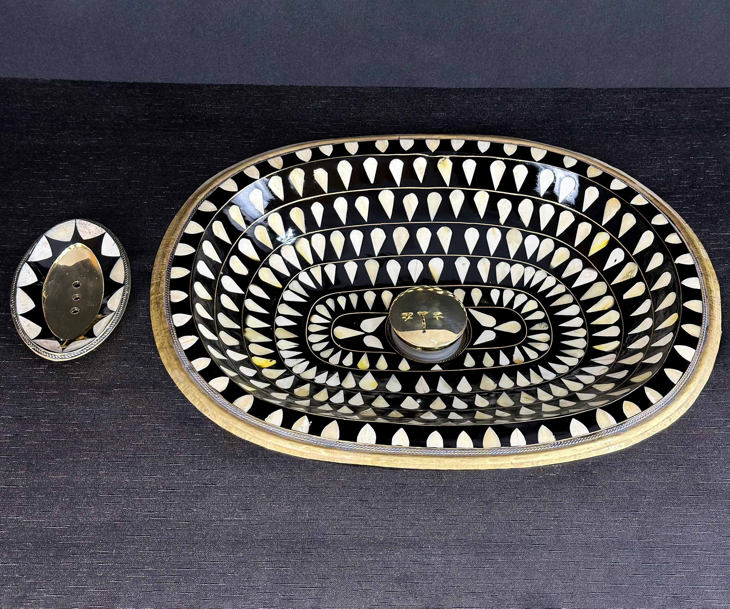 Unique Water Drop Sink in Unlacquered Brass with Bone and Resin