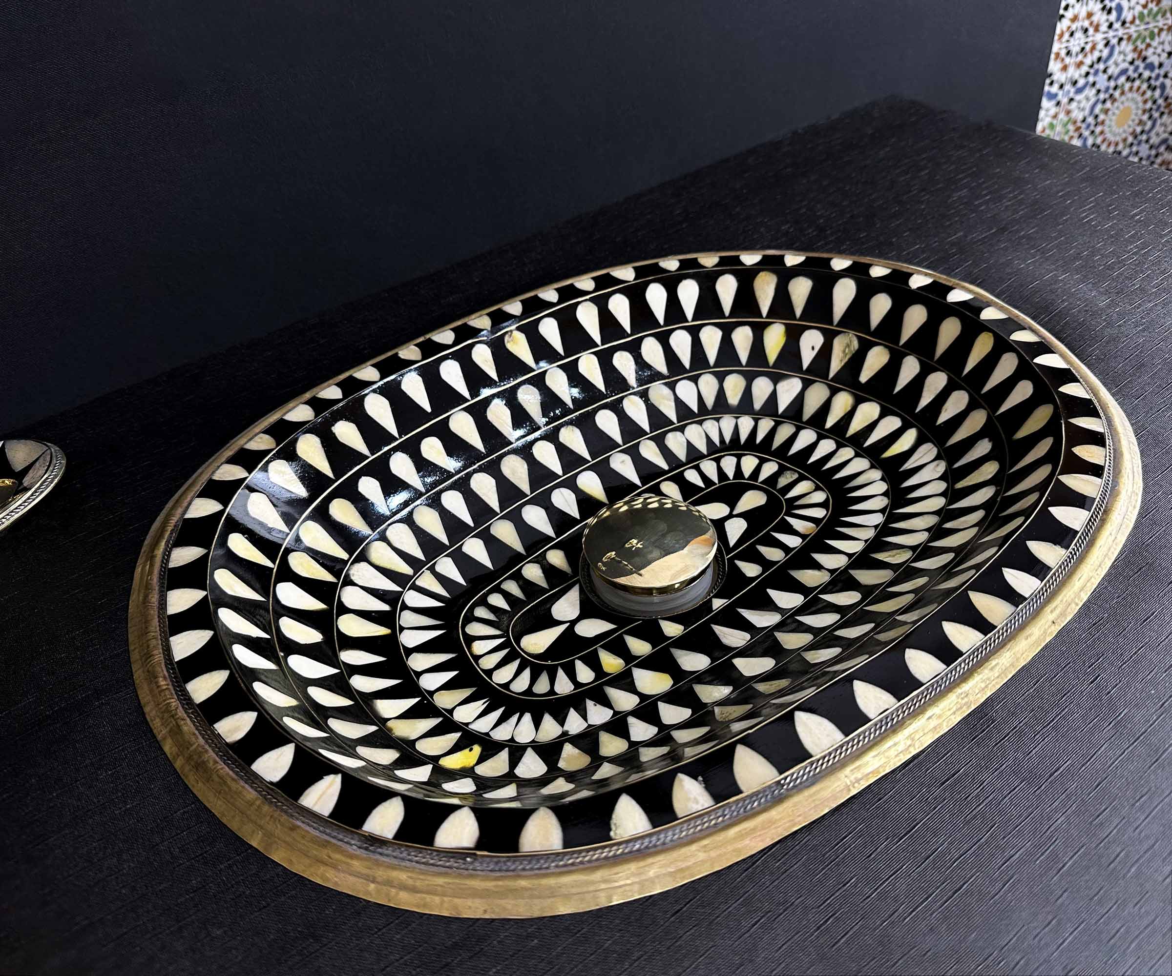 Unique Water Drop Sink in Unlacquered Brass with Bone and Resin 