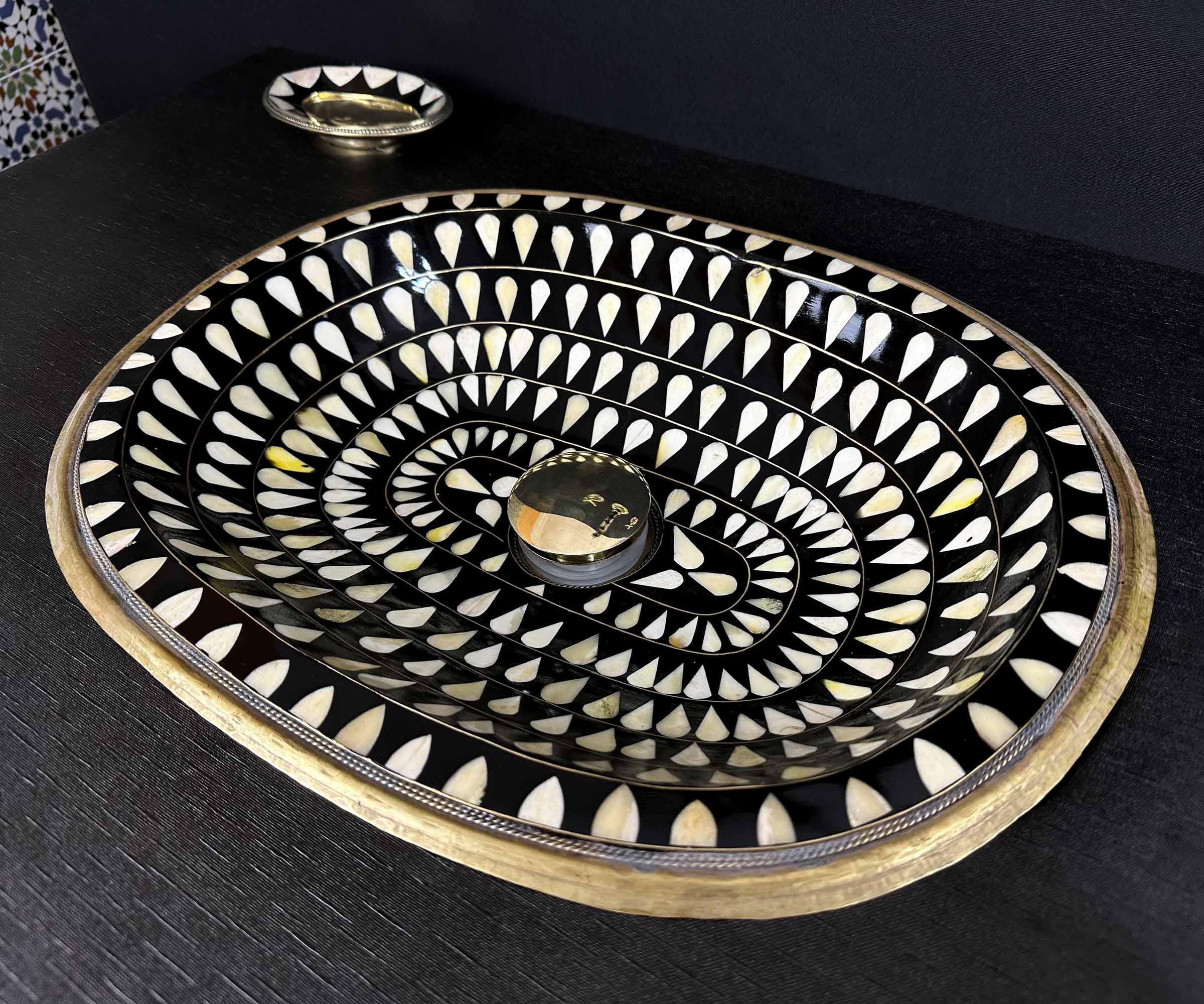 Unique Water Drop Sink in Unlacquered Brass with Bone and Resin 