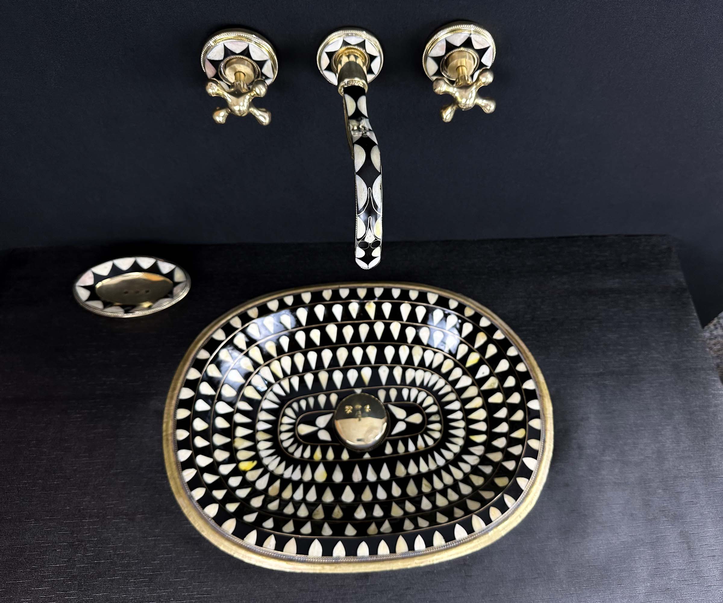 Unique Water Drop Sink in Unlacquered Brass with Bone and Resin 