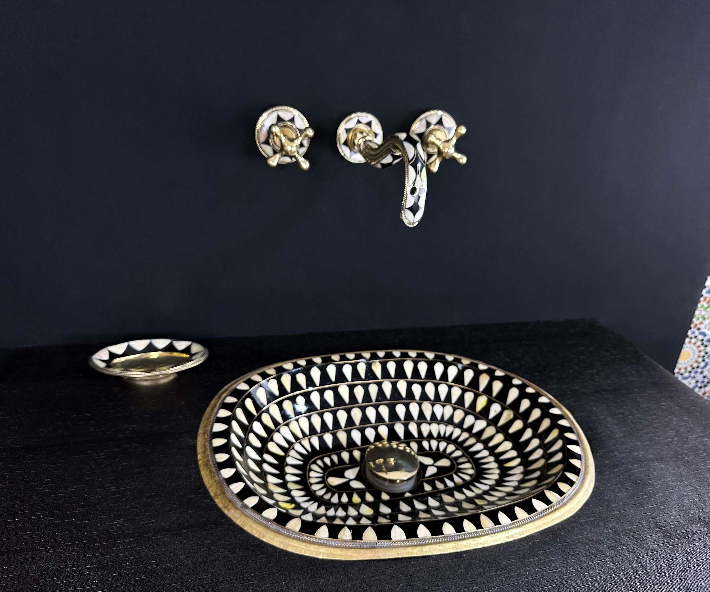 Unique Water Drop Sink in Unlacquered Brass with Bone and Resin 