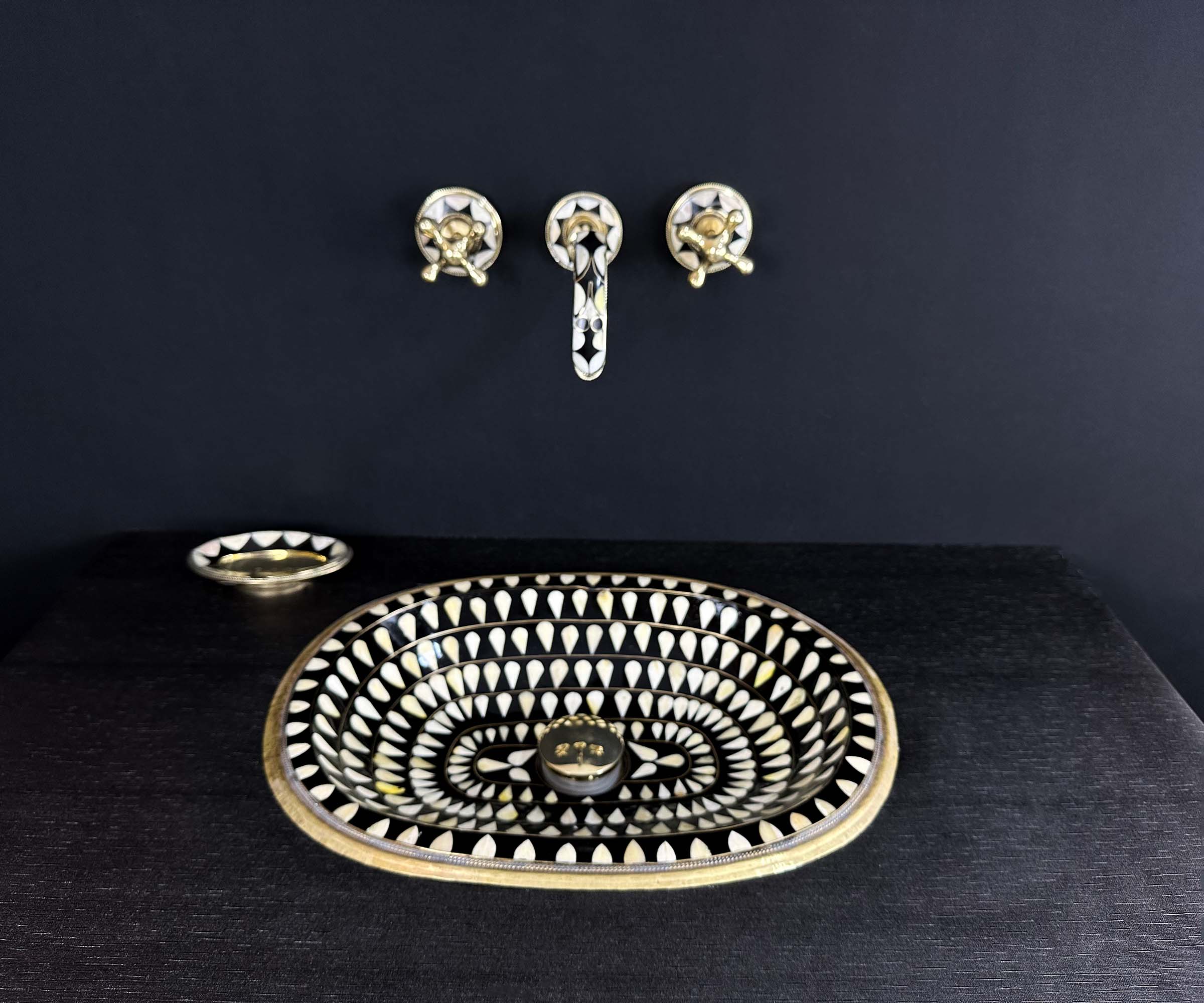 Unique Water Drop Sink in Unlacquered Brass with Bone and Resin 