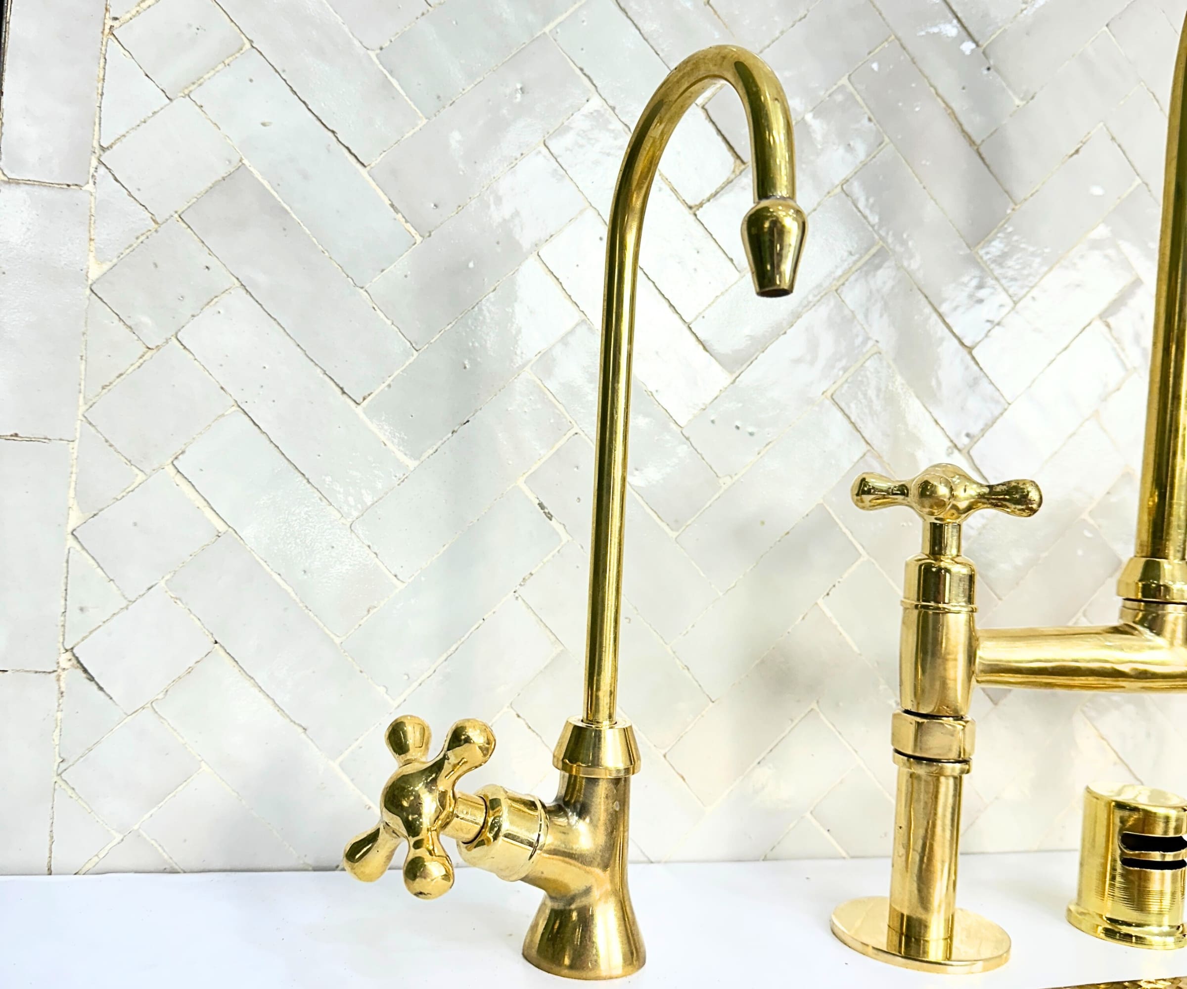Artisan Unlacquered Brass Bridge Faucet with Sprayer & Cold Water Tap – LuxeBrass