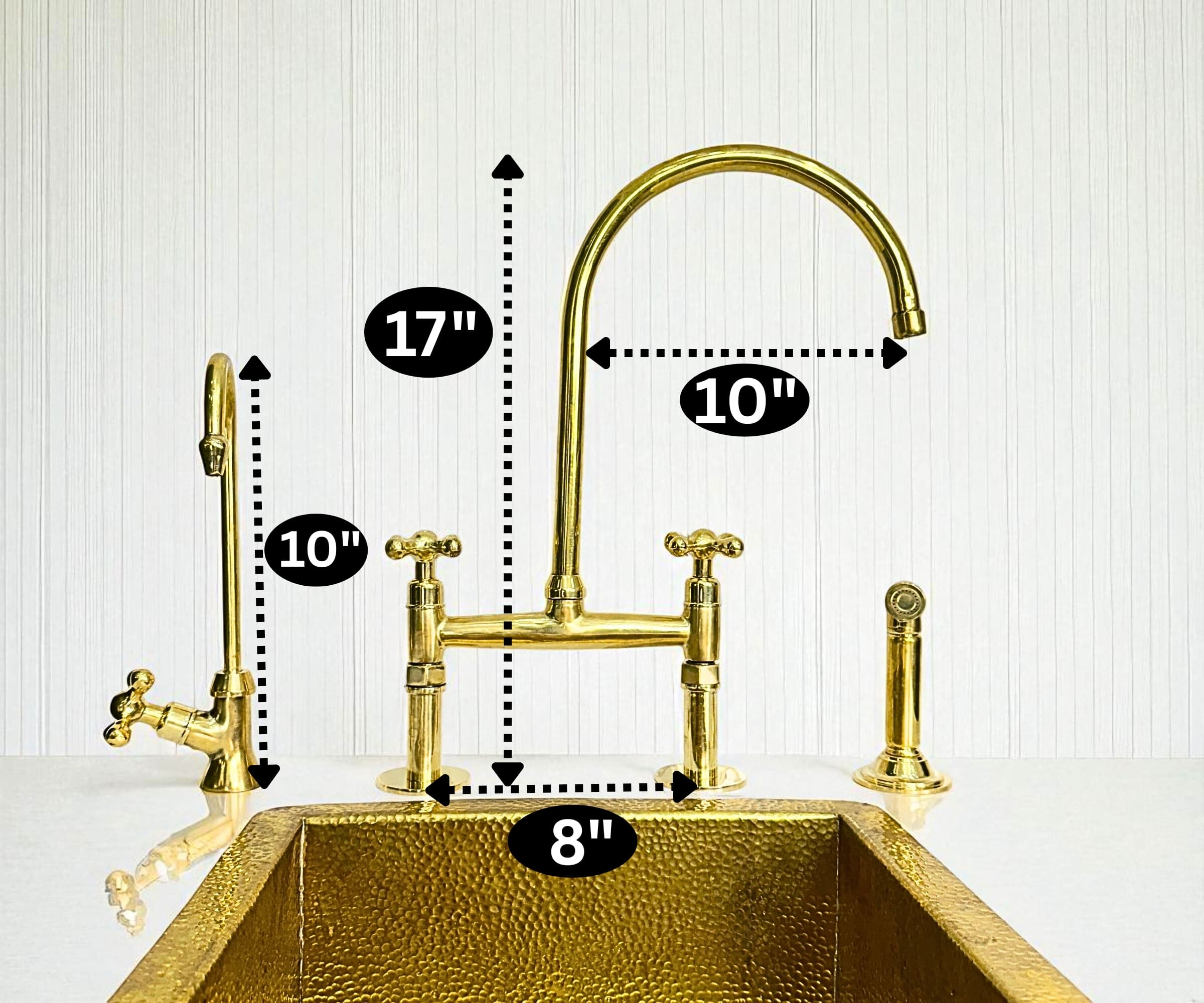 Artisan Unlacquered Brass Bridge Faucet with Sprayer & Cold Water Tap – LuxeBrass