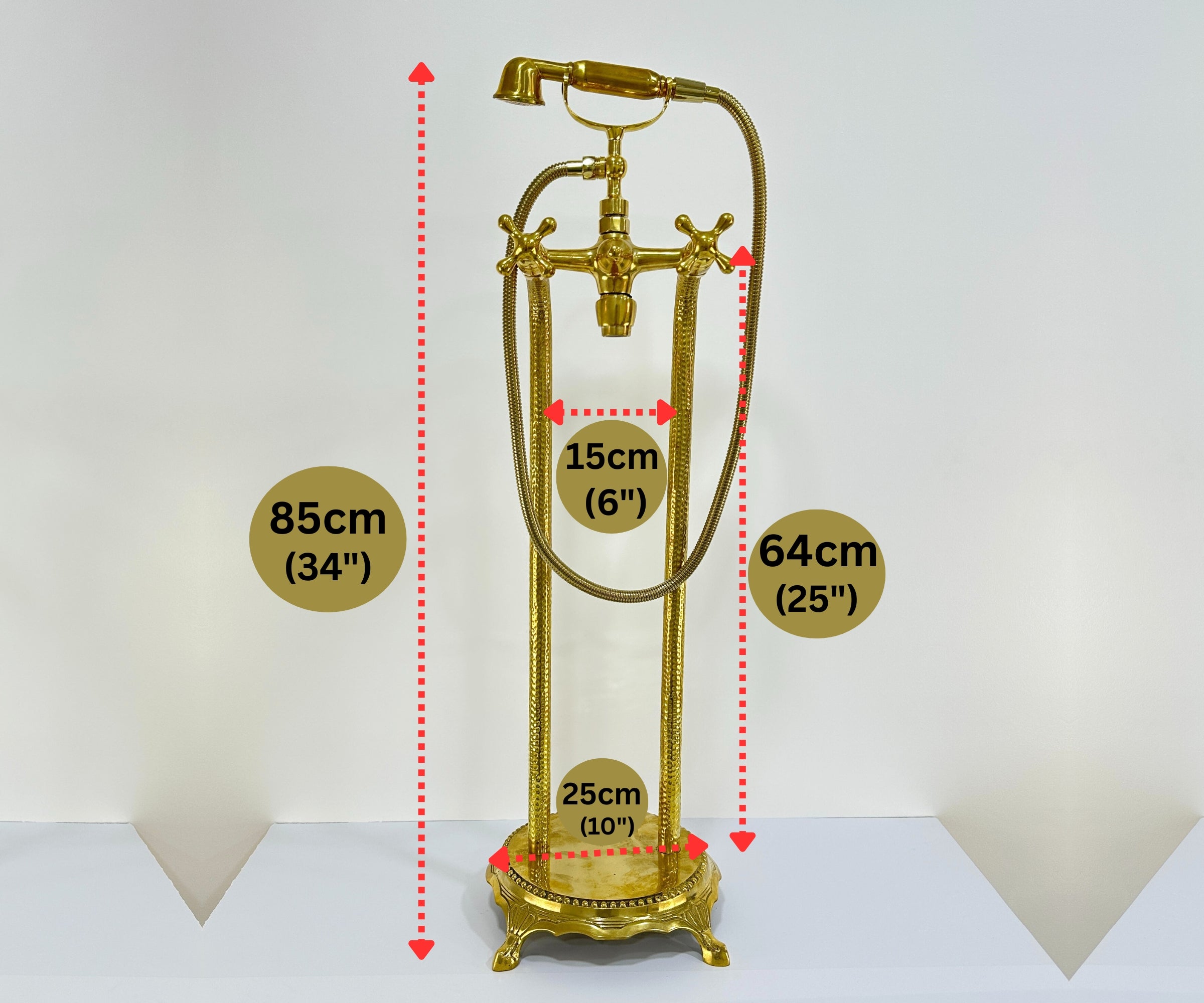Unlacquered Brass Freestanding Tub Filler with Handheld Shower – Solid Brass Floor Mount Faucet