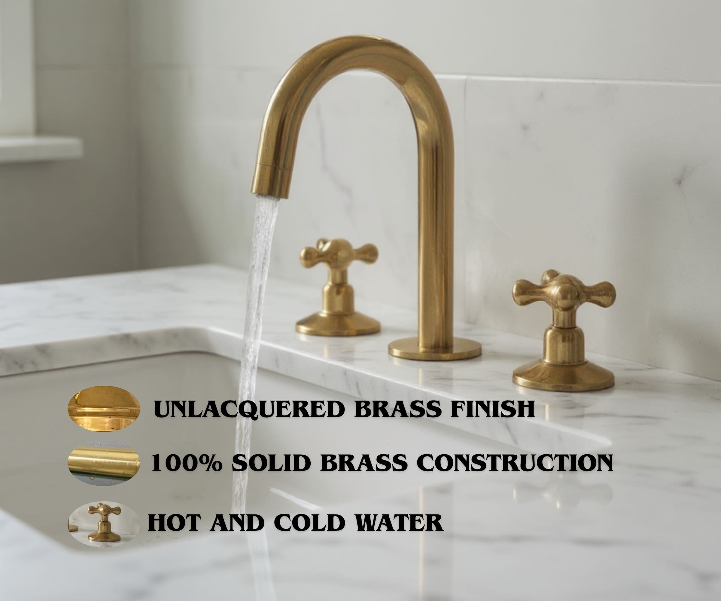 Unlacquered Brass Widespread Bathroom Faucet | LuxeBrass