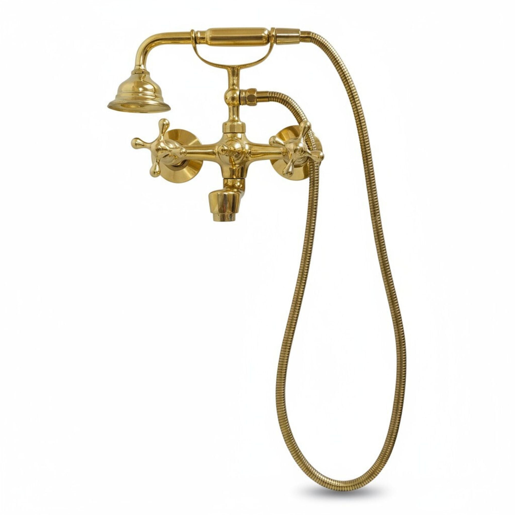 Unlacquered Brass Wall Mount Tub Filler with Telephone Hand Shower – Vintage Solid Brass Bathtub Faucet