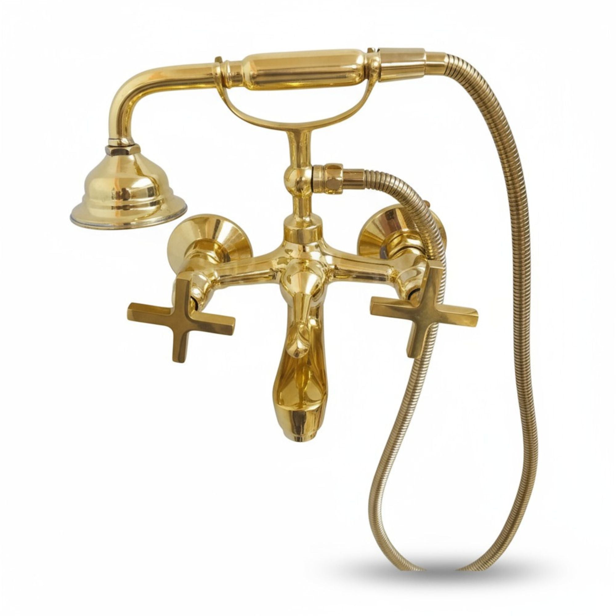Unlacquered Brass Wall Mount Tub Filler with Telephone Hand Shower – Vintage Solid Brass Bathtub Faucet