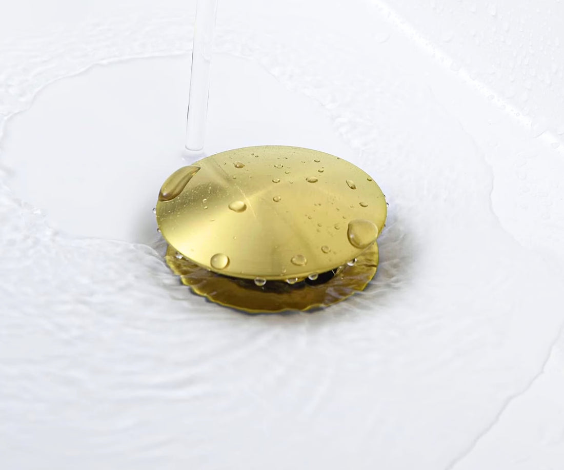 Unlacquered Solid Brass Pop-Up Drain – Handmade Push Button Sink Drain