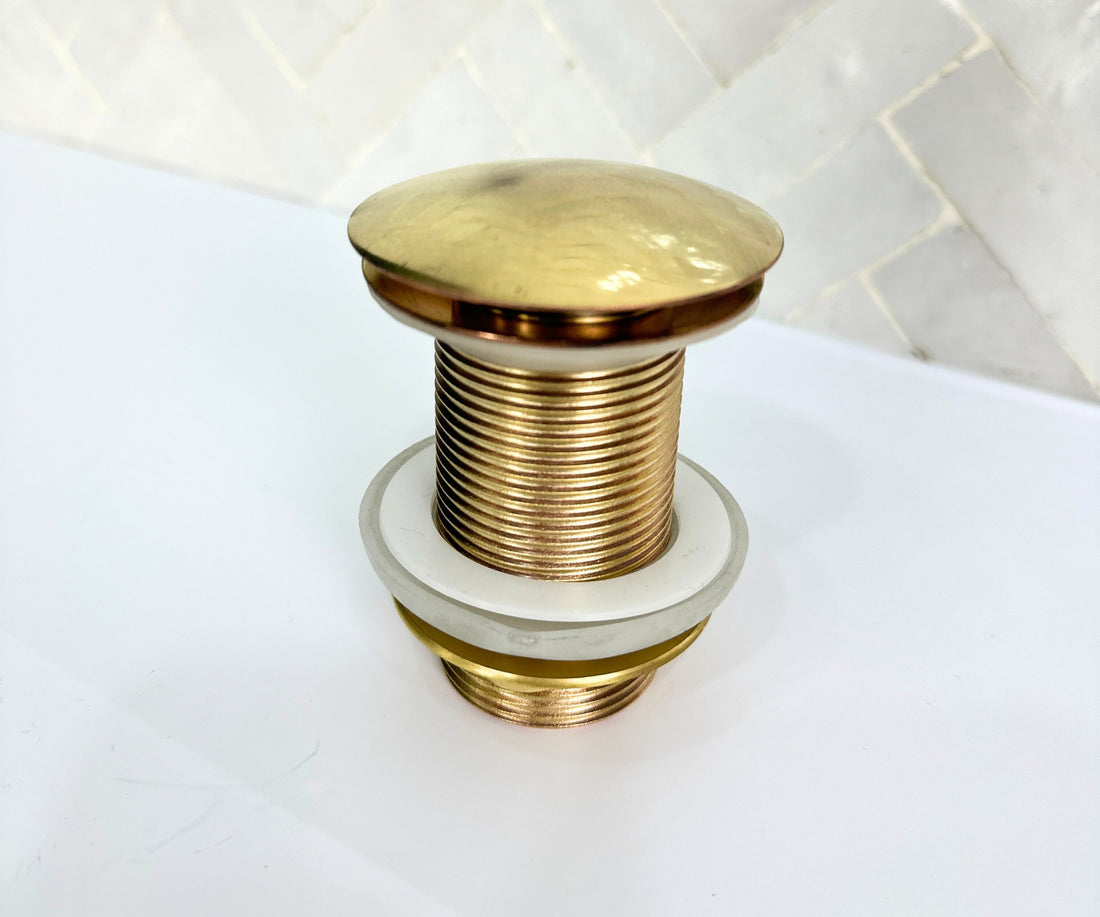 Unlacquered Solid Brass Pop-Up Drain – Handmade Push Button Sink Drain