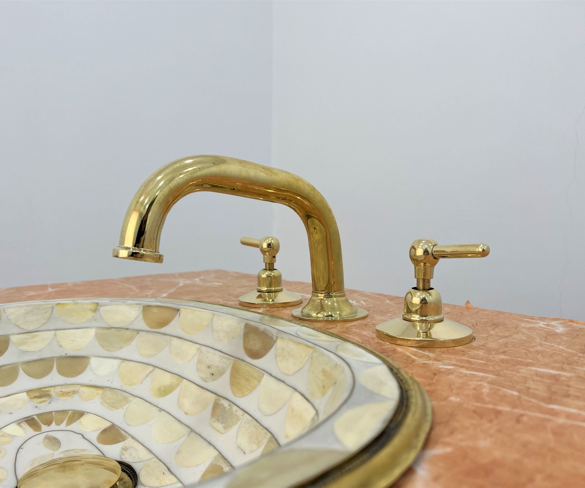 Unlacquered Solid Brass Sink Faucet – 3-Hole Installation for Classic Elegance
