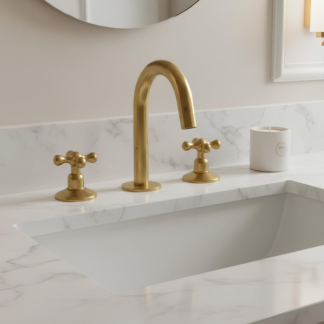 Unlacquered Brass Sink Faucet – Widespread Three-Hole Sink Fixture  | LuxeBrass