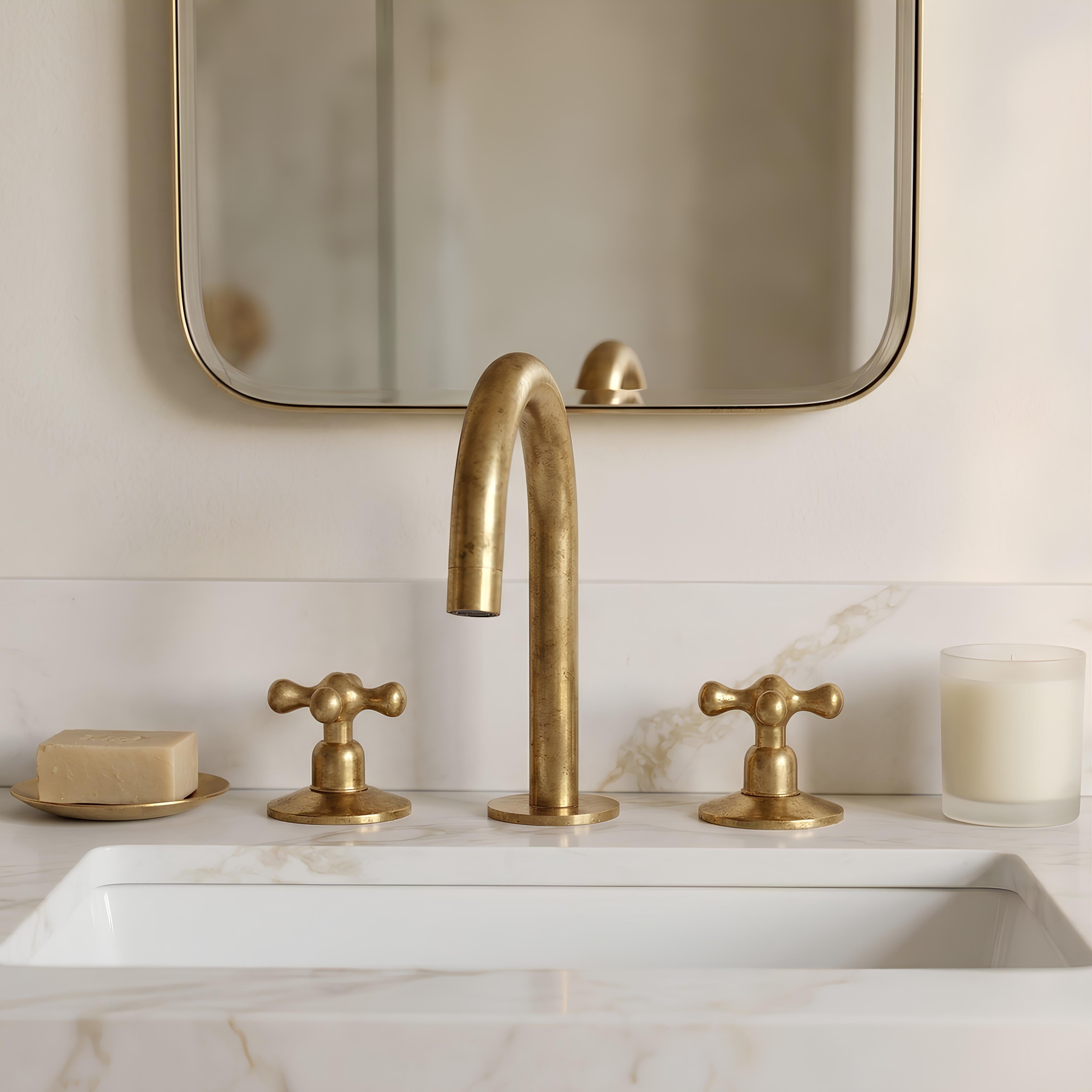 Unlacquered Brass Sink Faucet – Widespread Three-Hole Sink Fixture  | LuxeBrass