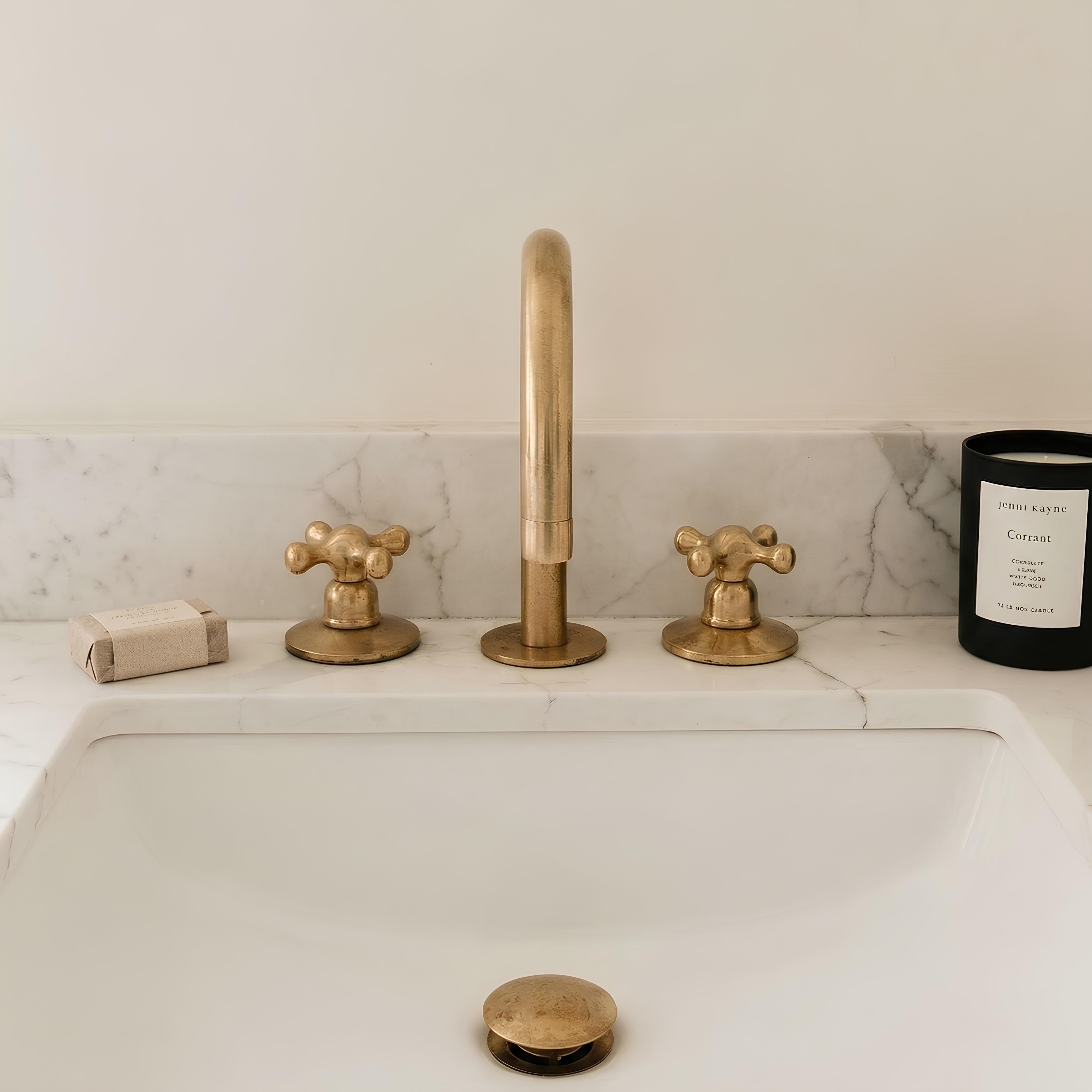 Unlacquered Brass Sink Faucet – Widespread Three-Hole Sink Fixture  | LuxeBrass