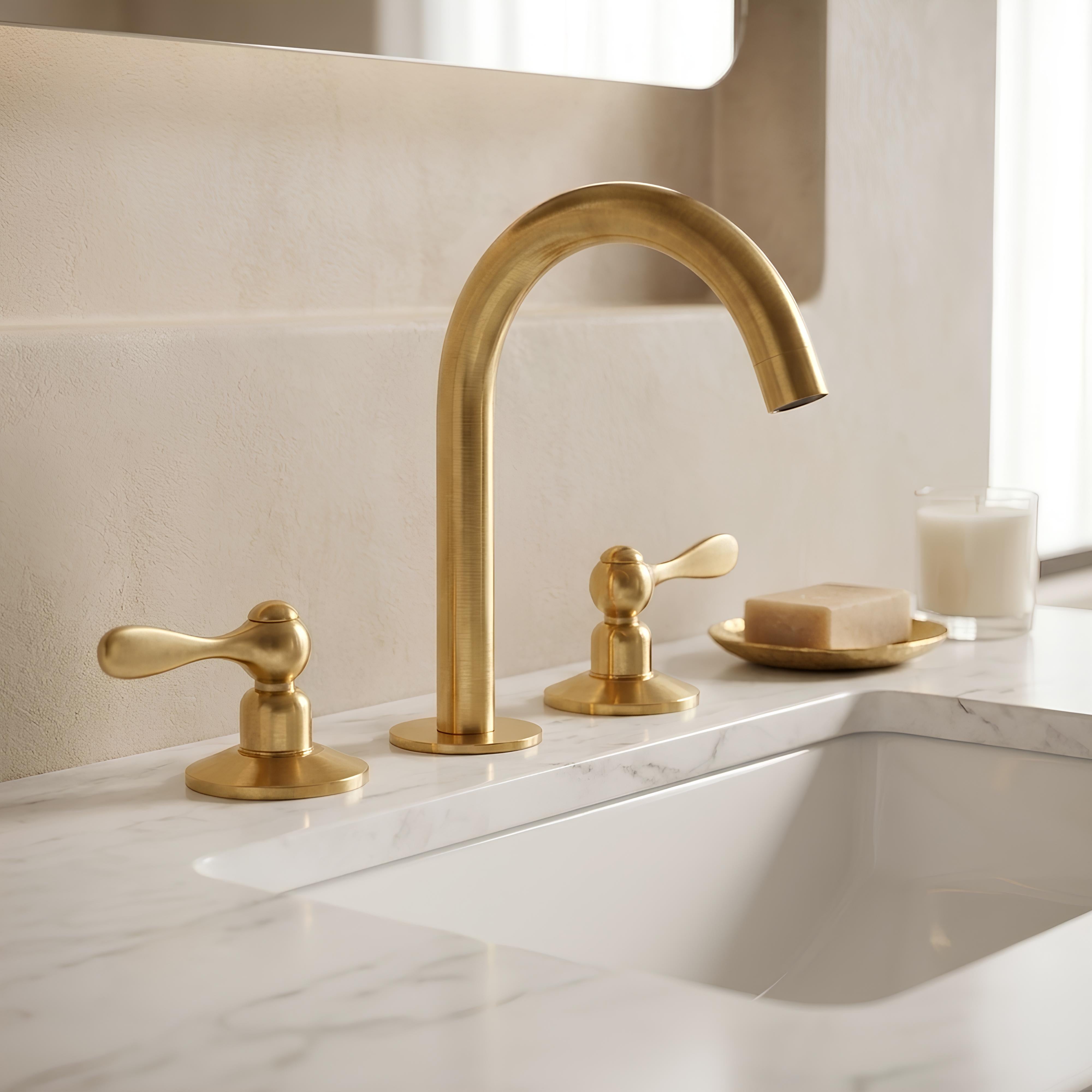 Unlacquered Brass Sink Faucet – Widespread Three-Hole Sink Fixture  | LuxeBrass