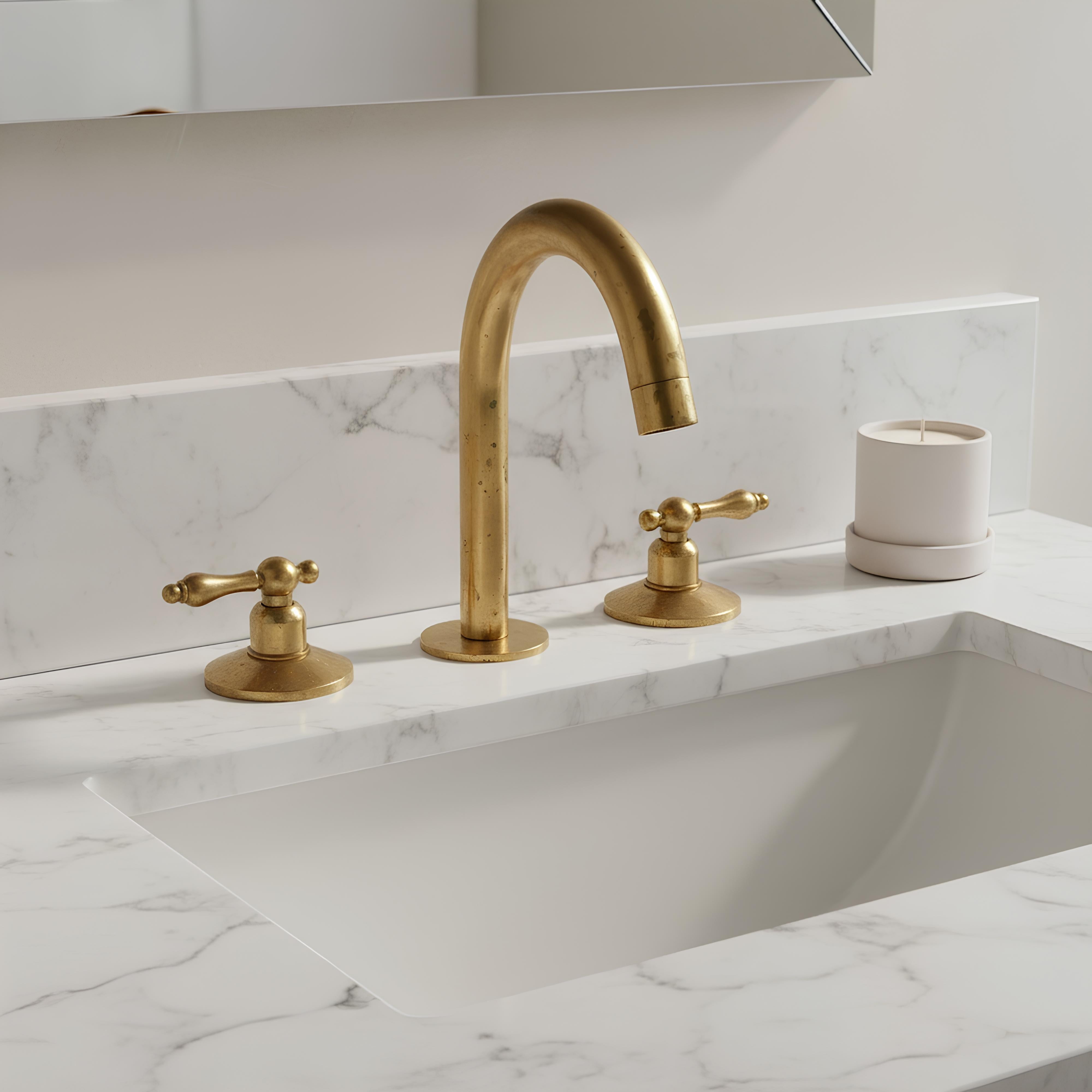 Unlacquered Brass Sink Faucet – Widespread Three-Hole Sink Fixture  | LuxeBrass