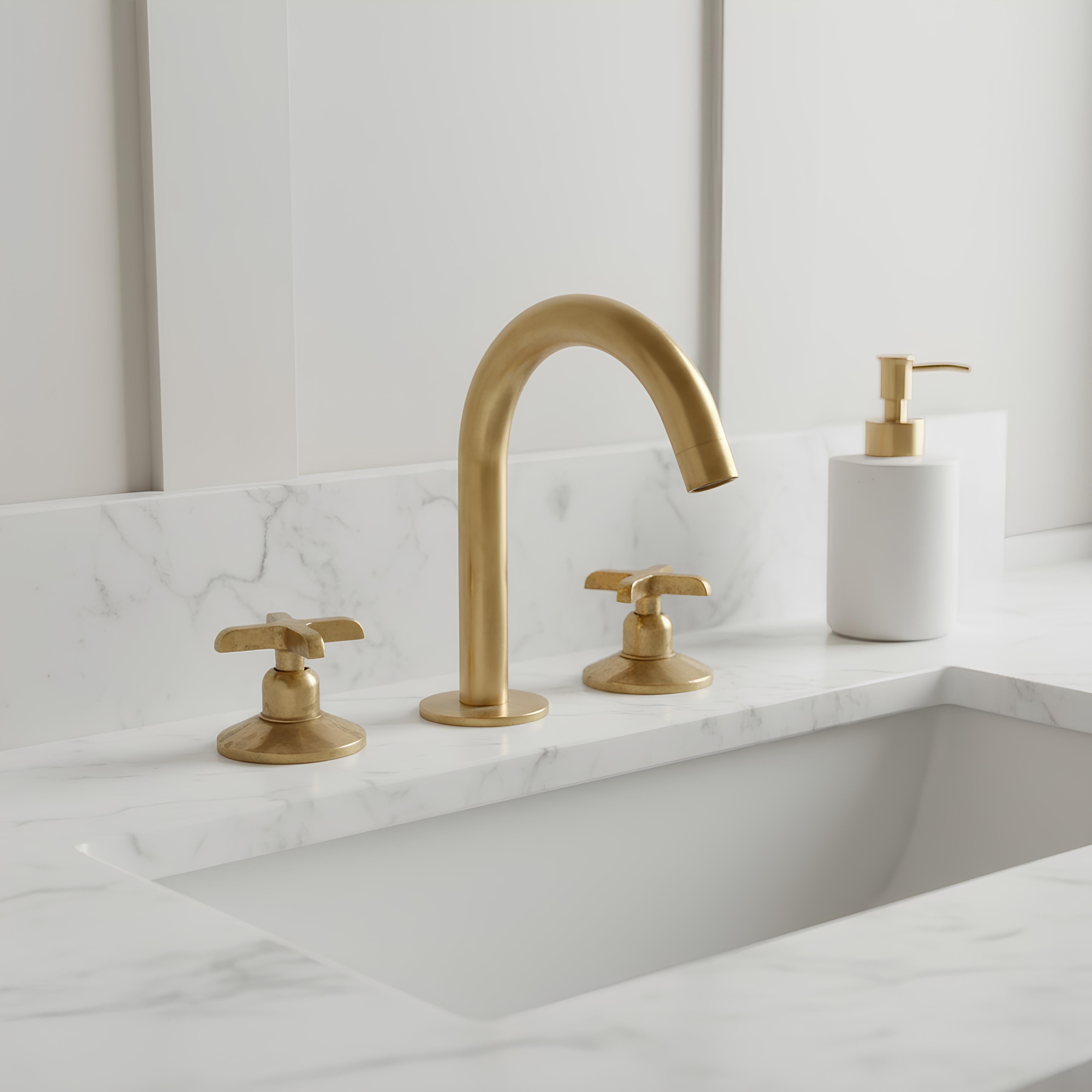 Unlacquered Brass Sink Faucet – Widespread Three-Hole Sink Fixture  | LuxeBrass