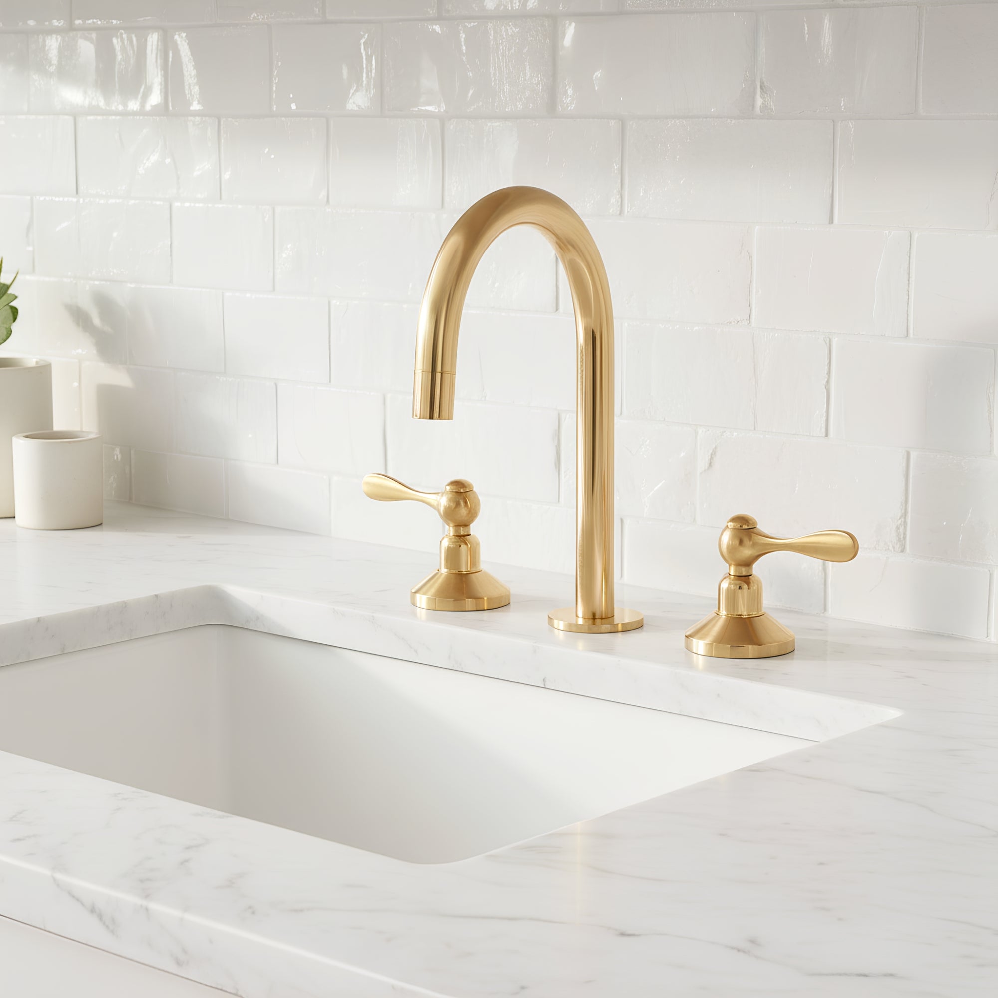 Unlacquered Brass Sink Faucet – Widespread Three-Hole Sink Fixture  | LuxeBrass