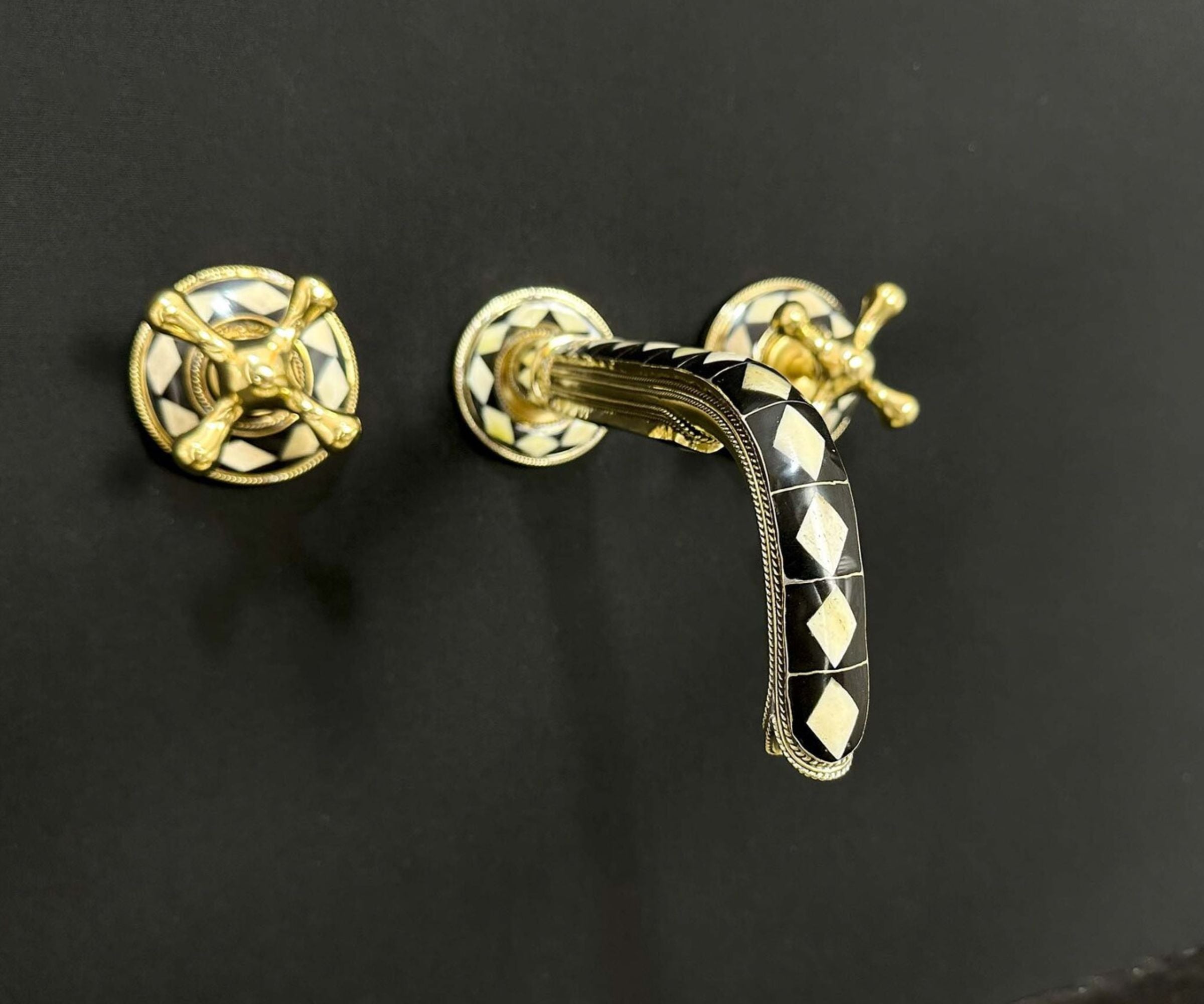 Unlacquered Brass Drop-In Sink Adorned with Resin - Sink With faucet