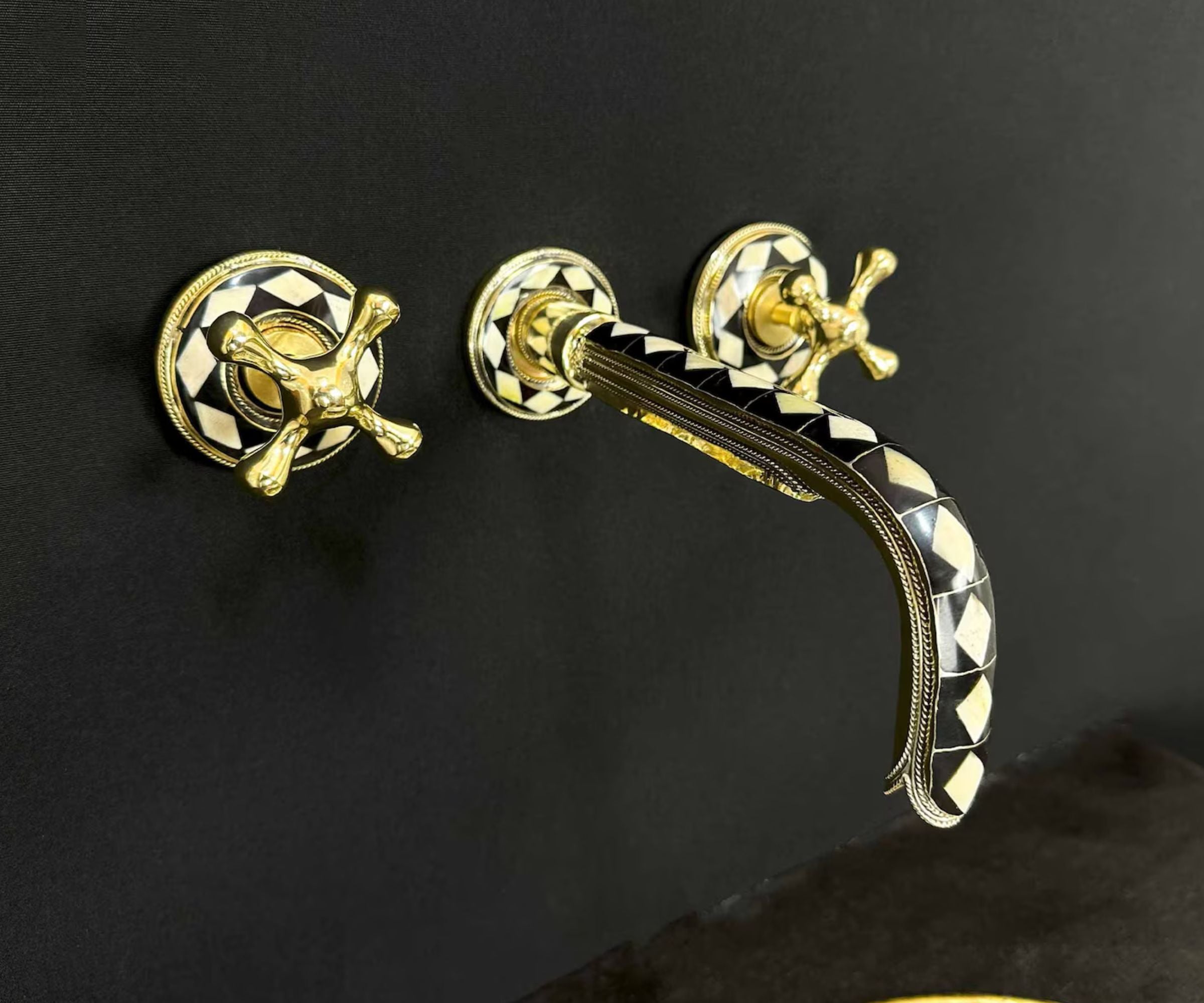 Unlacquered Brass Drop-In Sink Adorned with Resin - Sink With faucet