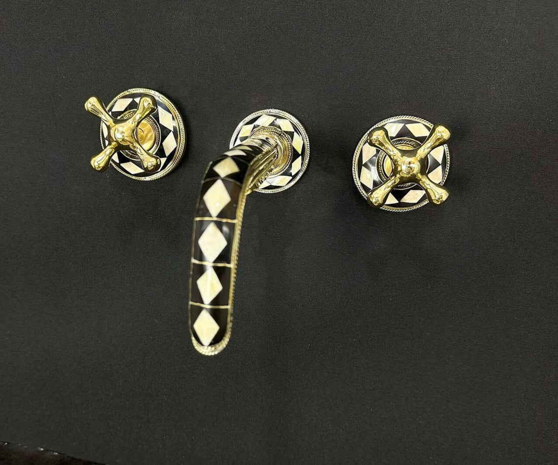 Unlacquered Brass Drop-In Sink Adorned with Resin - Sink With faucet