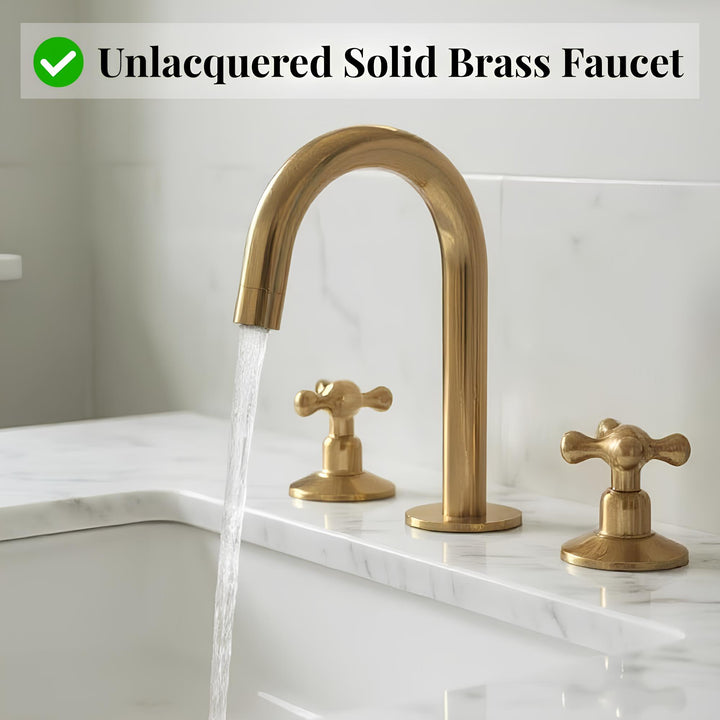 Unlacquered Brass Sink Faucet – Widespread Three-Hole Sink Fixture  | LuxeBrass
