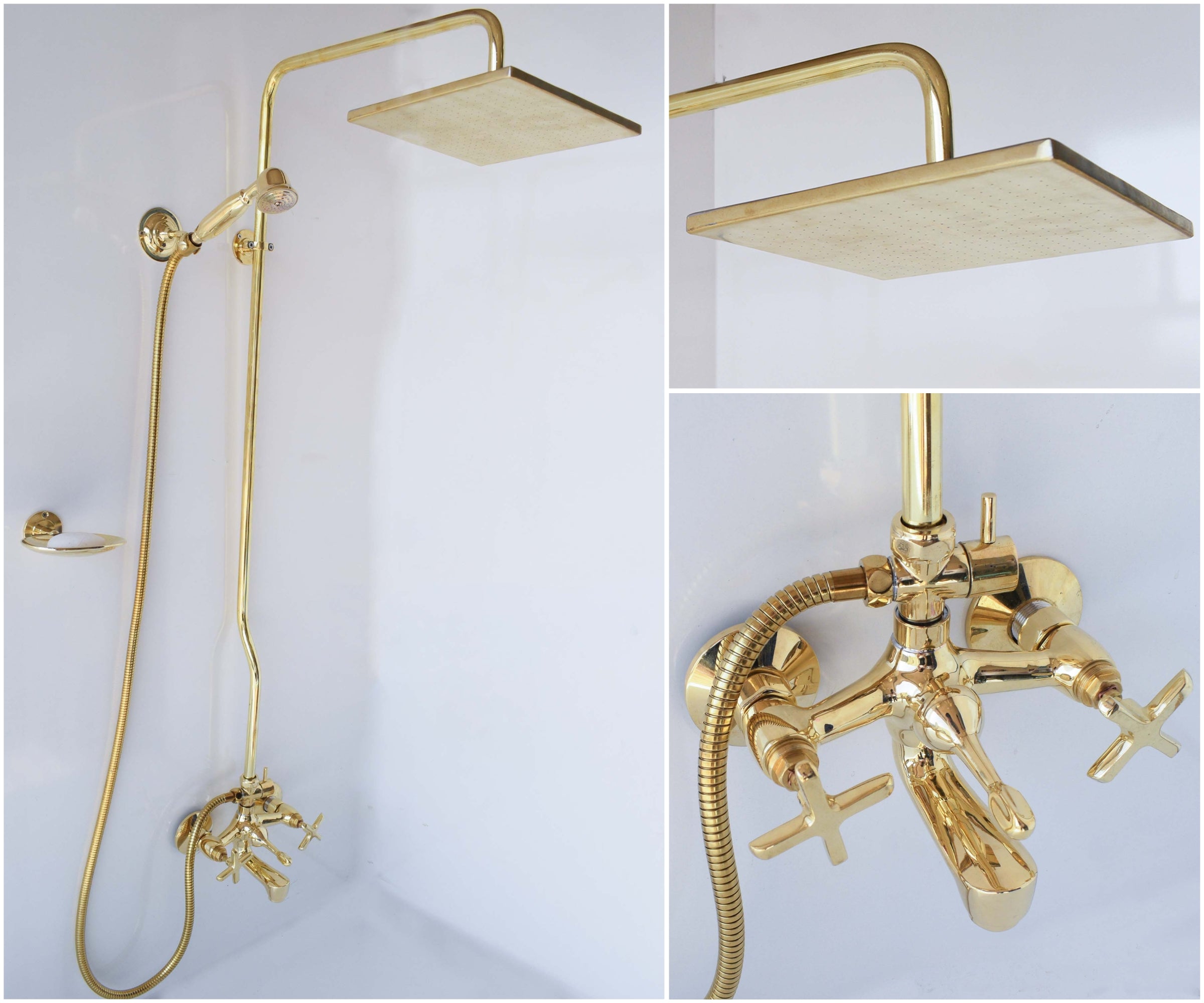 Moroccan Brass Shower Set – Exposed Pipe with Your Choice of Showerhead