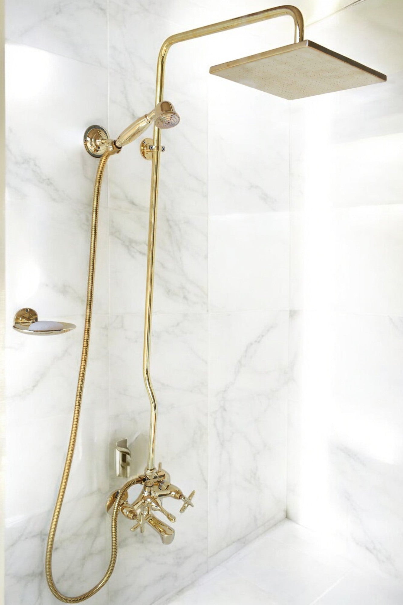 Moroccan Brass Shower Set – Exposed Pipe with Your Choice of Showerhead