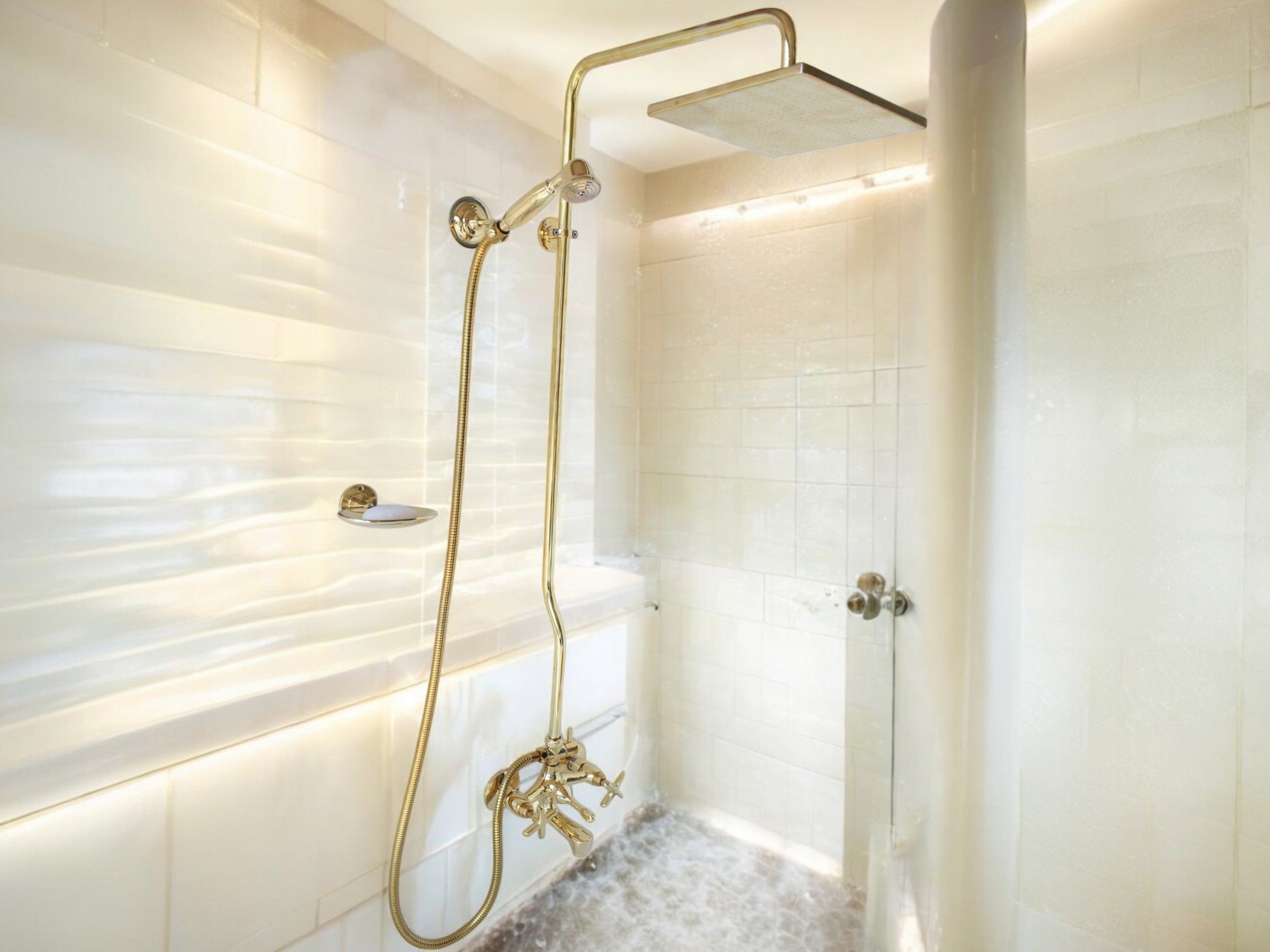 Moroccan Brass Shower Set – Exposed Pipe with Your Choice of Showerhead