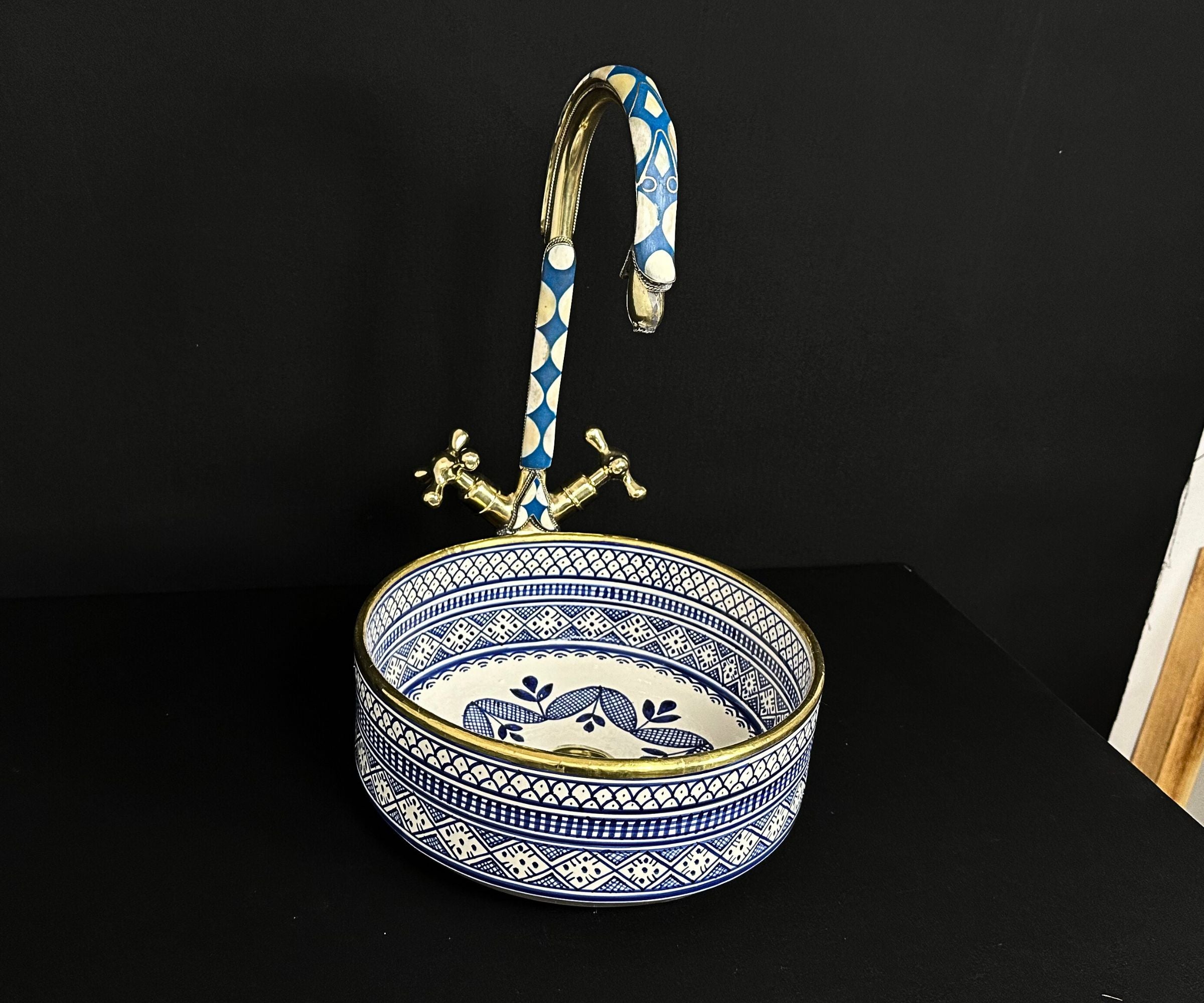 Brass Faucet Studded with Bone and Blue Resin